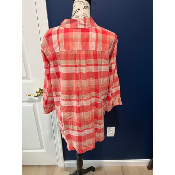 St. John's Bay Lightweight Plaid 3/4 Sleeve button up Shirt - Picture 2 of 9